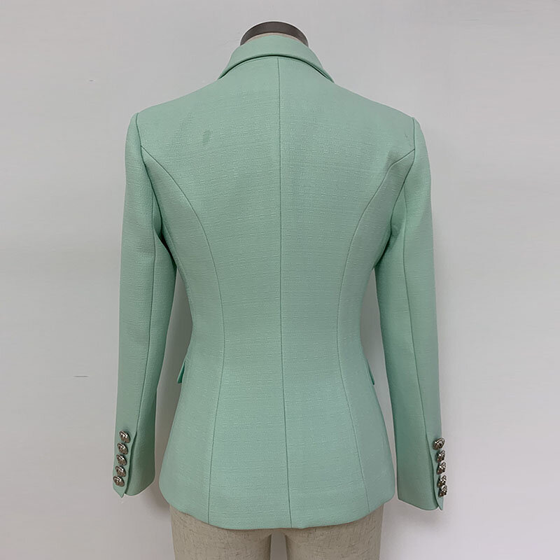 Chaqueta clásica de diseñador barroco para mujer, Blazer texturizado de doble botonadura con botones de León de Metal, color verde menta, 2024