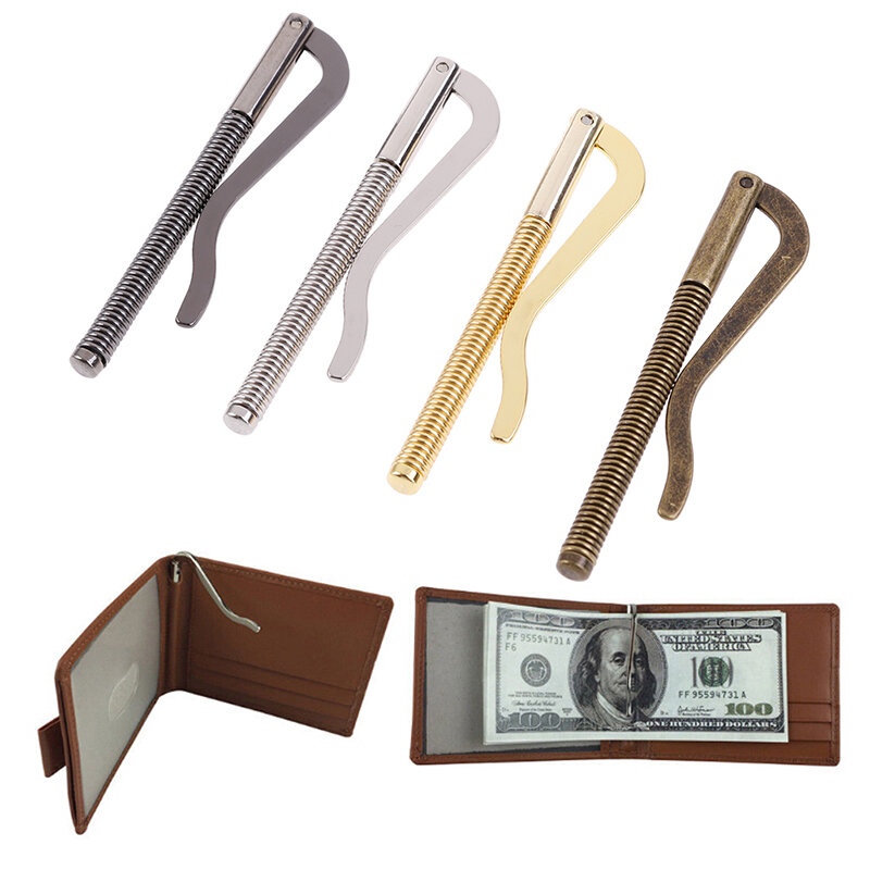 1pc moda metalowa Bifold pieniądze klip Bar portfel wymiany części zacisk sprężynowy portfel czarny, srebrny, brązowy, złoty