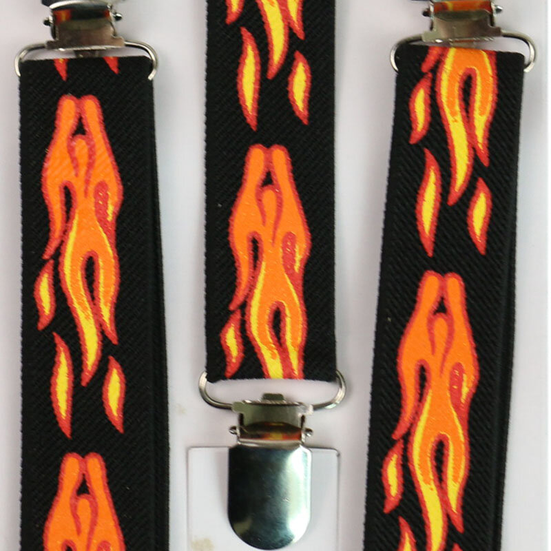 Winfox Fashion Boys Girls Kid Suspender Flame Fire Pattern Clip-on Adjustable Elastic Braces Suspenders
