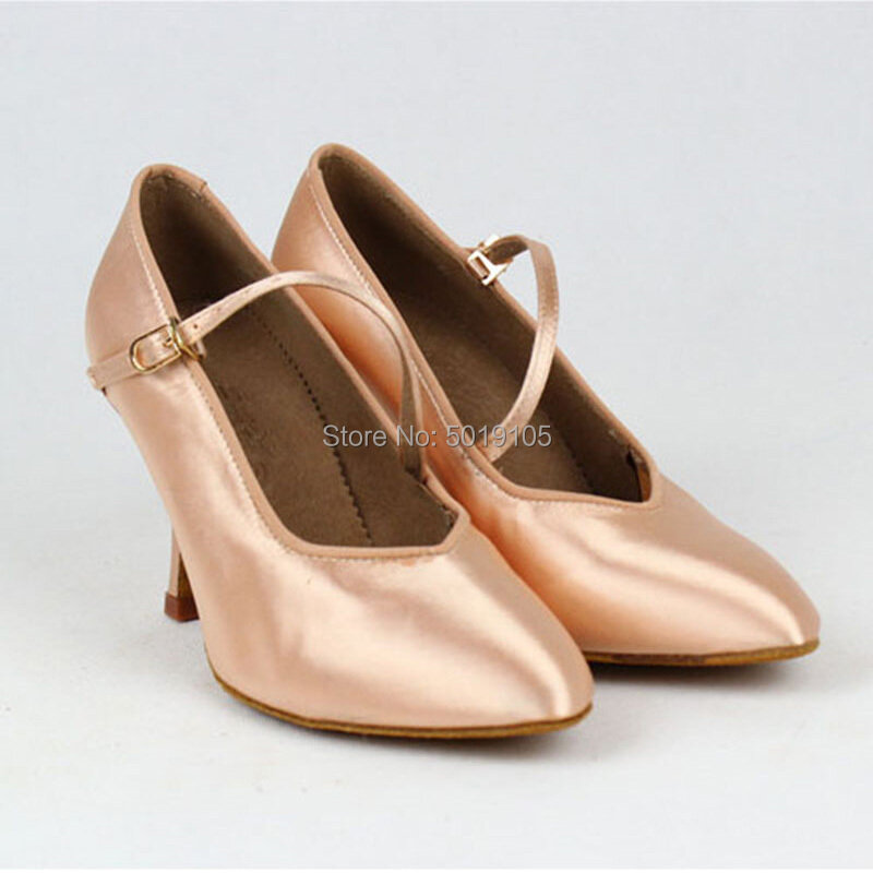 Zapatos de baile profesionales estándar BD 138 para mujer, calzado clásico de satén tostado, tacón alto y bajo, zapatos modernos de baile de salón, suela suave