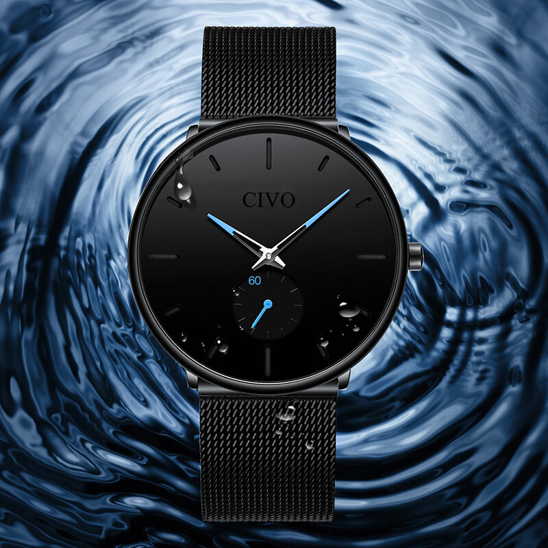 CIVO 2019 New Mens Watch Men Sport Quartz Watches Clock Waterproof Minimalism Genuine Leather Strap Wristwatch Relogio Masculino
