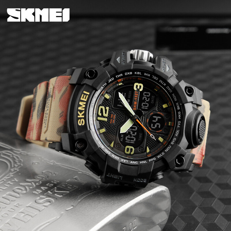 Мужские спортивные часы SKMEI, электронные кварцевые часы с двойным временем, водонепроницаемые военные наручные часы для мужчин