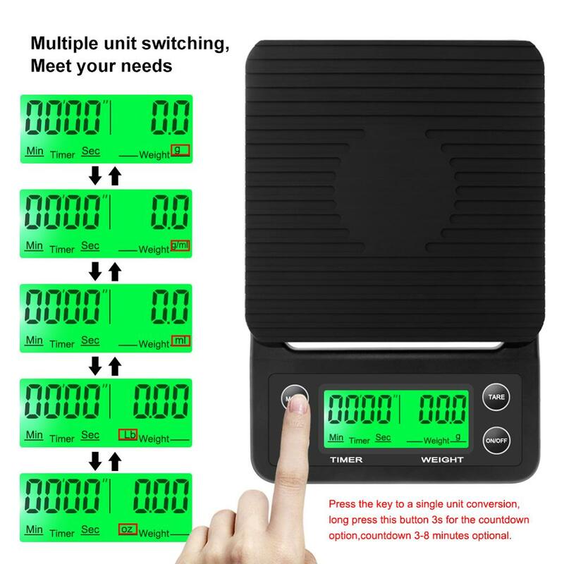 Электронные кухонные весы, высокоточные с таймером 3 кг/0,1 г 5 кг/0,1 г с ЖК-экраном