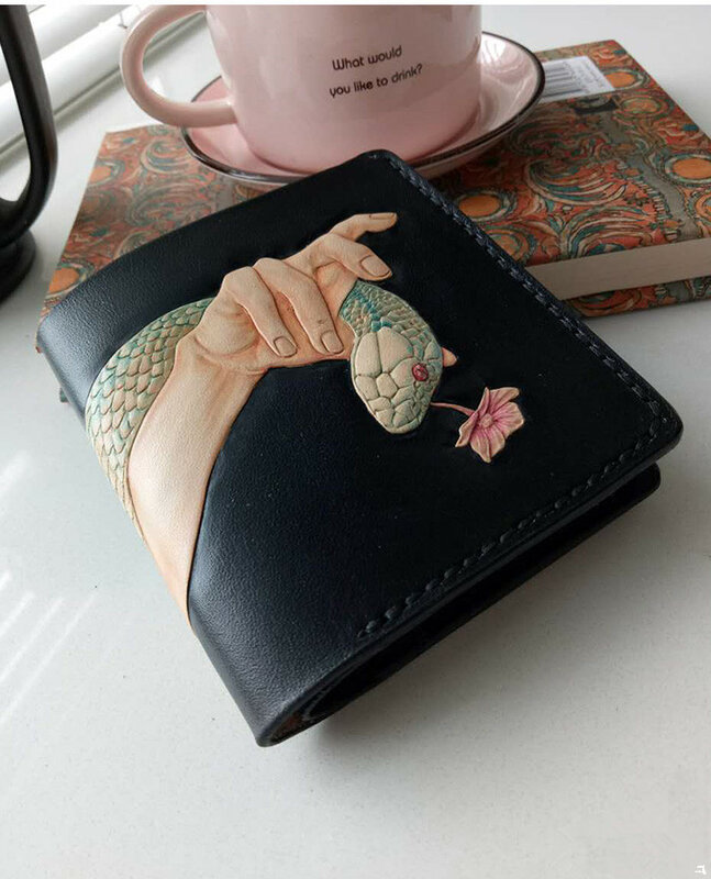 Бумажники ручной работы, оригинальный дизайн, женский и мужской короткий клатч с резьбой в романтичном стиле, бумажник из растительного дубления, подарок