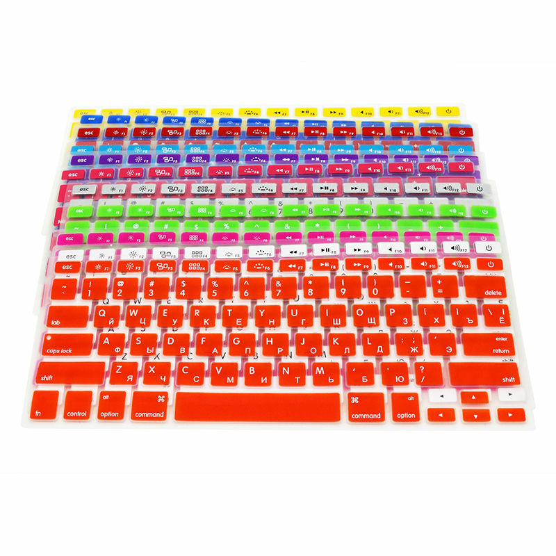 SR-pegatina para cubierta de teclado de silicona para Macbook Air 13 Pro 13 15 17, película protectora de Retina, 14 colores, idioma ruso de EE. UU.