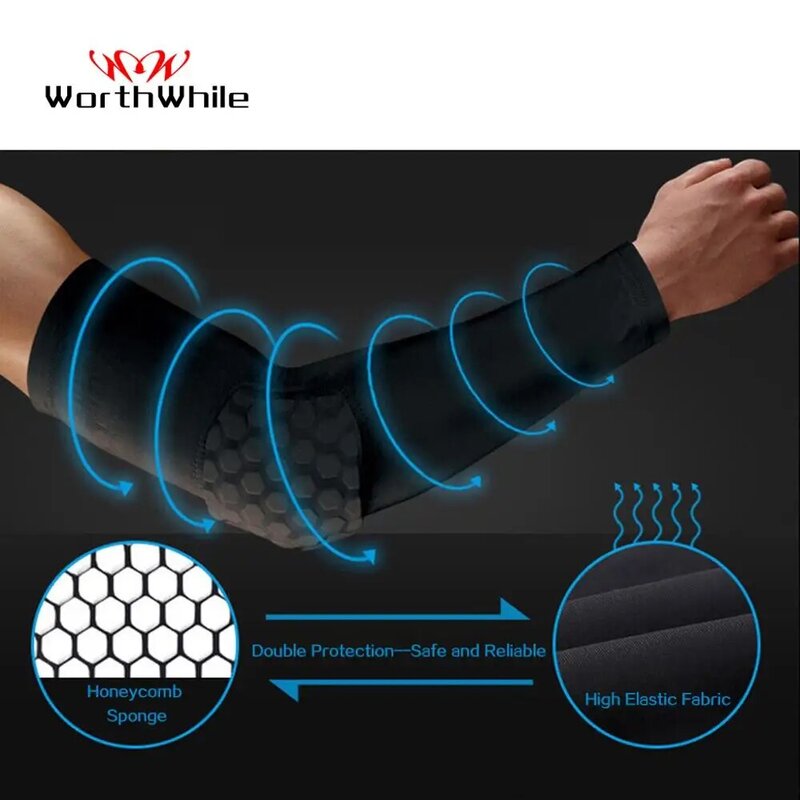 WorthWhile-almohadillas de soporte para codo de baloncesto, Protector de Fitness, mangas elásticas de compresión para brazo, voleibol, panal de abeja, 1 unidad
