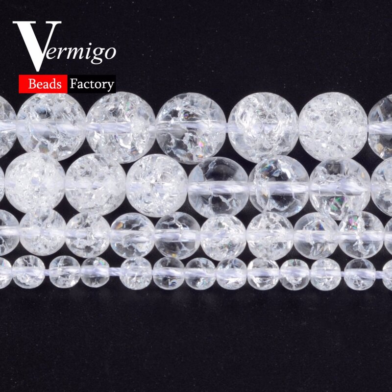 Großhandel Weiß Geknackt Klar Quarz Kristall Perlen Natürliche Stein Runde Lose Perlen Für Schmuck Machen Diy 4 -10mm pick Größe