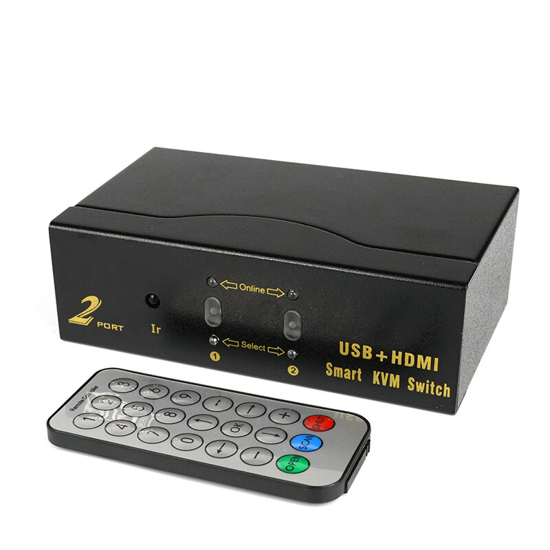 2 포트 KVM 스위치 HDMI 호환 분배기 2 인 1 아웃 원격 제어 스위치, USB 분배기 컴퓨터 키보드 마우스 디스플레이 공유