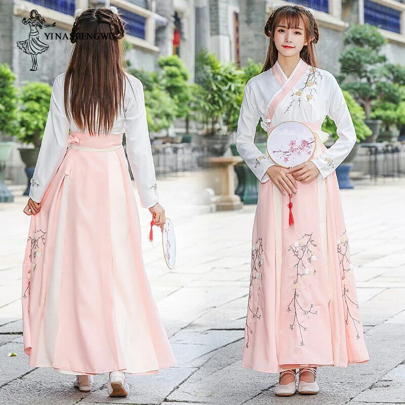 Vestido feminino hanfu mulheres, saia de fada de ameixa, fresco e elegante, pavilhão huaqing, roupas estilo chinês