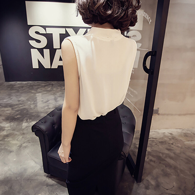 Блузка женская с y-образным вырезом, белый шифоновый топ, блузка на лето, 2016