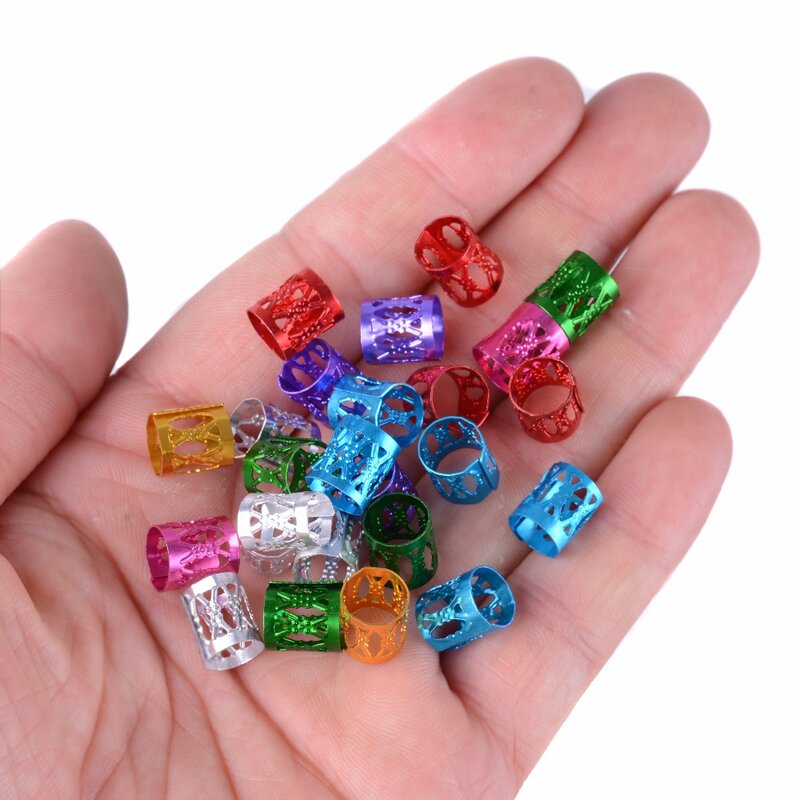 50 Pcs/Lot Dreadlock Beads Adjustable Hair Braids Cuff Clip 8MM Hole Micro Ring Beads 7 Colors Optional