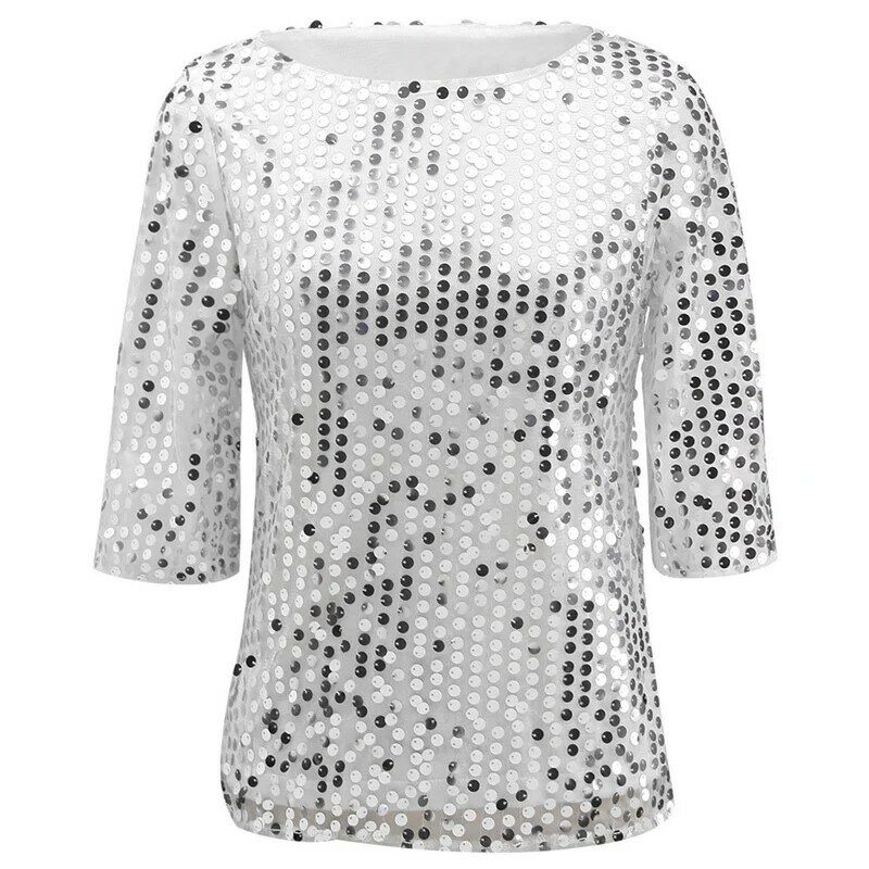 Женская винтажная блузка с блестками, подиумная рубашка с коротким рукавом, блузка-туника, одежда для улицы, 2018