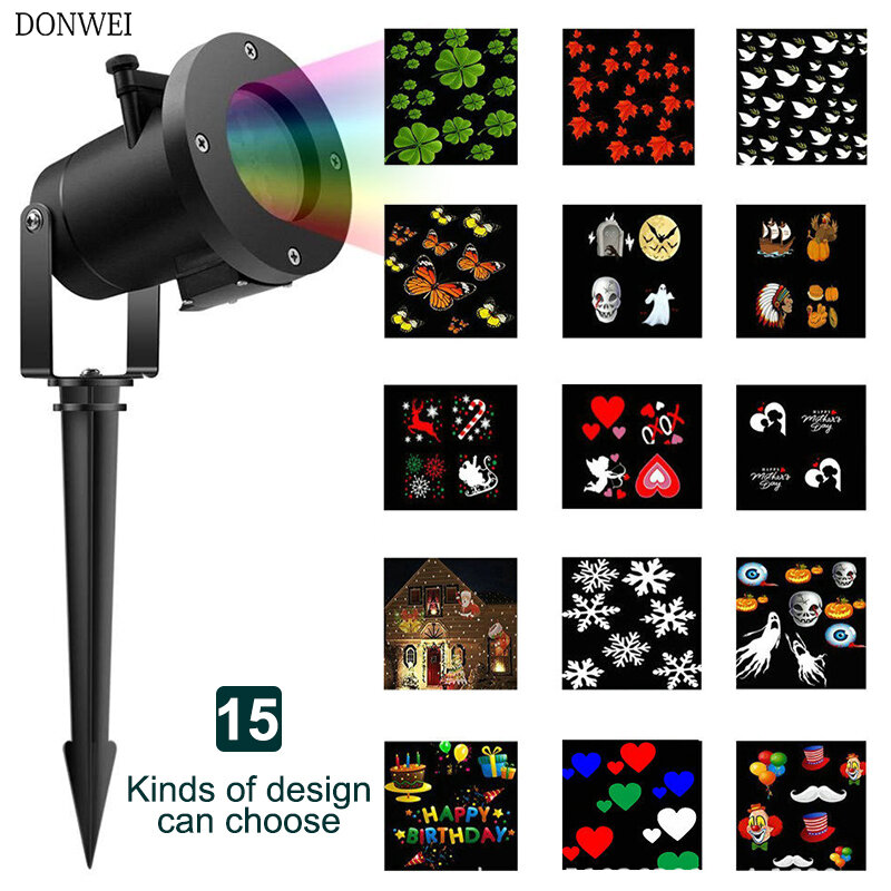 15 Patterns Christmas Laser Snowflake Projector Outdoor LED Waterproof Fairy Light Family Christmas New Year's Decor For Home