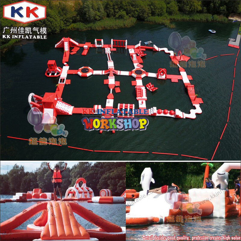 KK-Parque aquático inflável para crianças e adultos, tipo inflável, brinquedos flutuantes, cor vermelha e branca