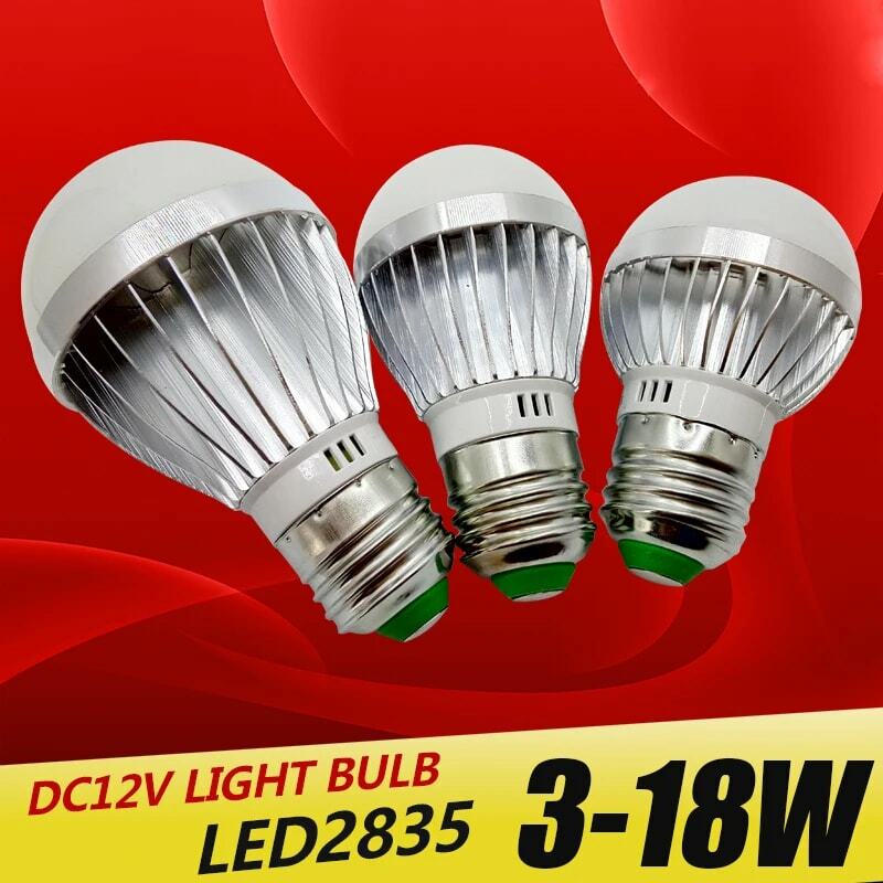 Lâmpadas de lâmpada LED, E27, E14, DC 12V, SMD 2835Chip lâmpada, 3W, 6W, 9W, 12W, 15W, 18W, bulbo spot