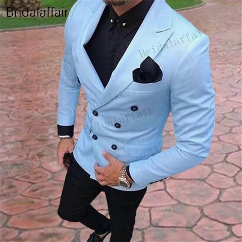 KUSON-traje de esmoquin de 2 piezas para hombre, traje Formal de negocios, ajustado (chaqueta + Pantalones), color azul cielo, para graduación y boda