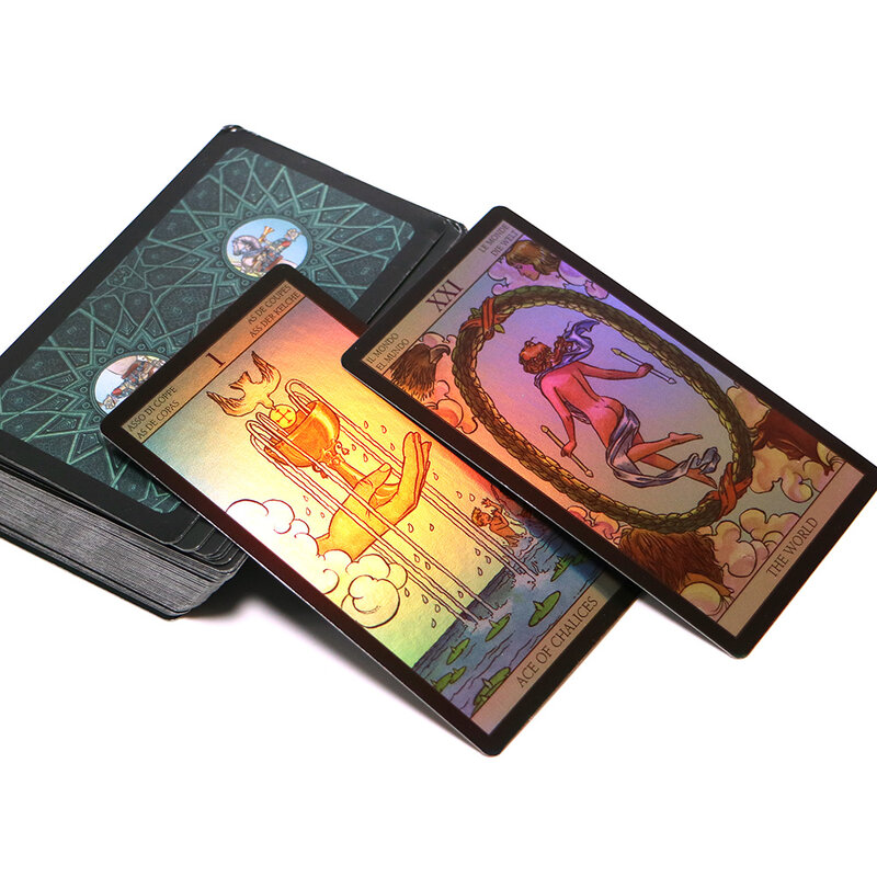 Inglês espanhol francês alemão versão brilho waite tarô cartões adivinhação holográfica tabuleiro jogo de cartas para mulher