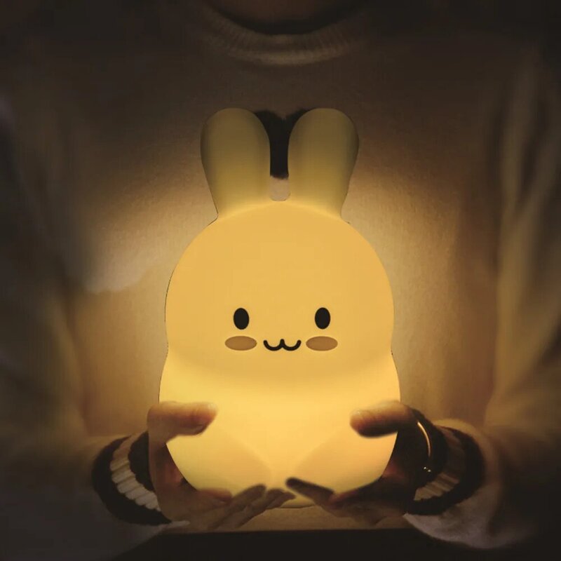 토끼 LED 야간 조명 터치 센서 원격 제어 9 색 밝기 조절 타이머 충전식 실리콘 토끼 램프 어린이 아기 선물, 토끼토끼 램프 야간 조명 원격 제어