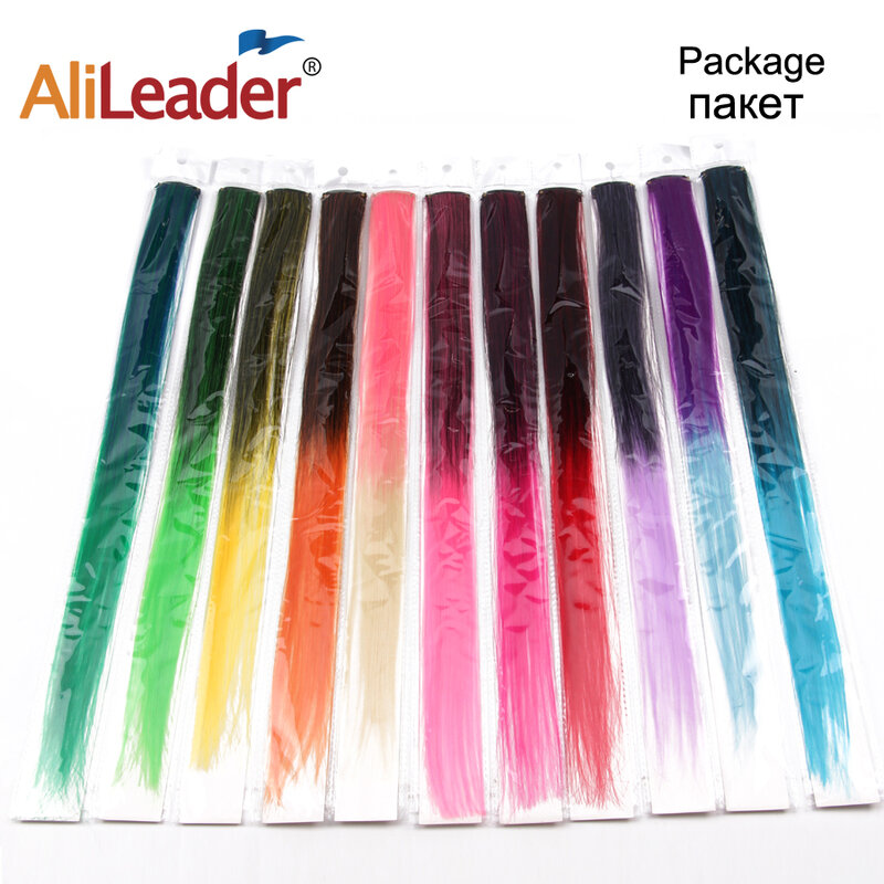 Alileader grampo sintético em extensões de cabelo de uma peça 50cm em linha reta longo hairpieces feminino meninas arco-íris 57 cores 12 g/pcs