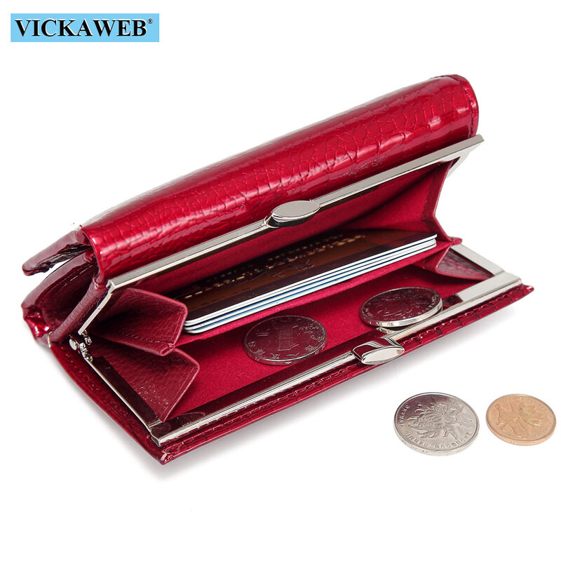 VICKAWEB-Mini monederos de piel auténtica para mujer, billetera pequeña con broche de cocodrilo, a la moda