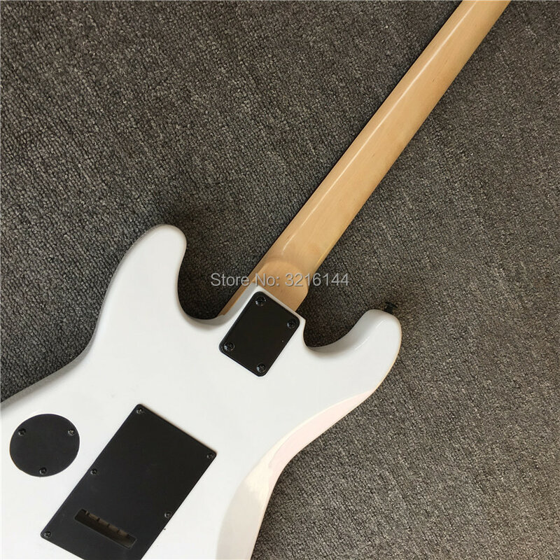 Nuova chitarra elettrica bianca a doppia onda, metallo nero, può personalizzare in base alla richiesta. Foto reali