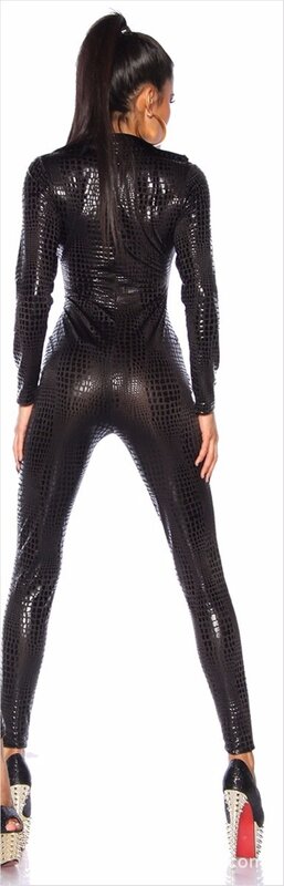 Sexy Black Wet Look Snake Jumpsuit PVC Latex Catsuit Nachtclub DS Kostuums Vrouwen Bodysuits Fetish Lakleer Spel Uniformen