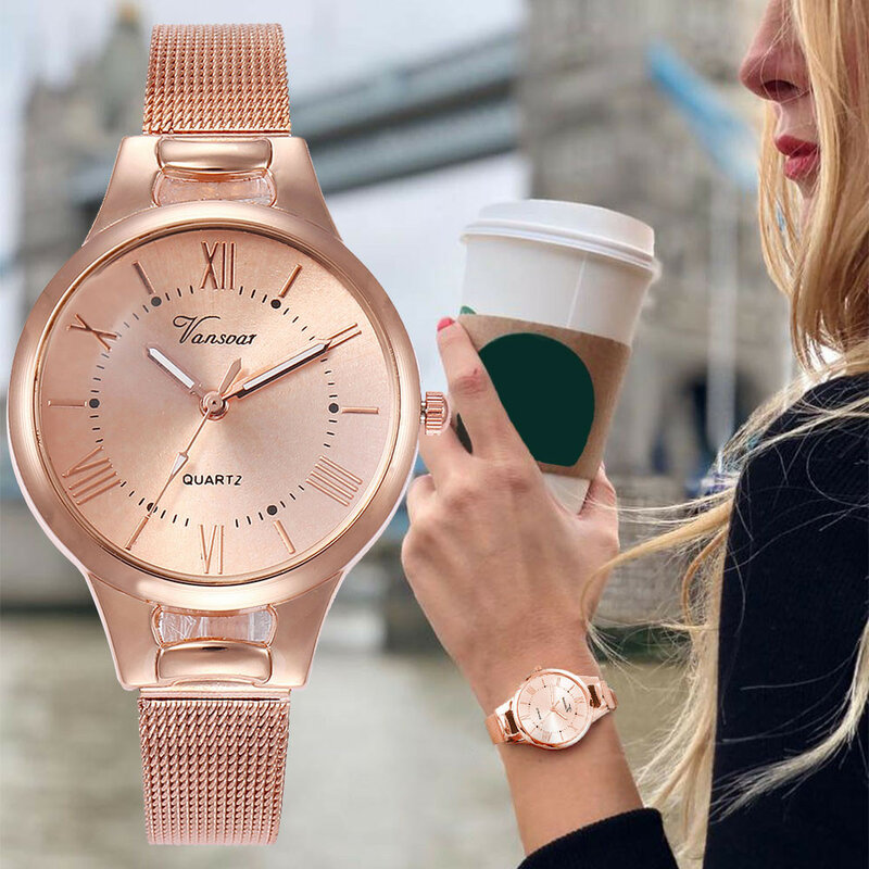 Casual cuarzo Acero inoxidable banda nuevo reloj de pulsera analógico Reloj Simple relojes de diamantes de imitación Vestido Mujer reloj rosa