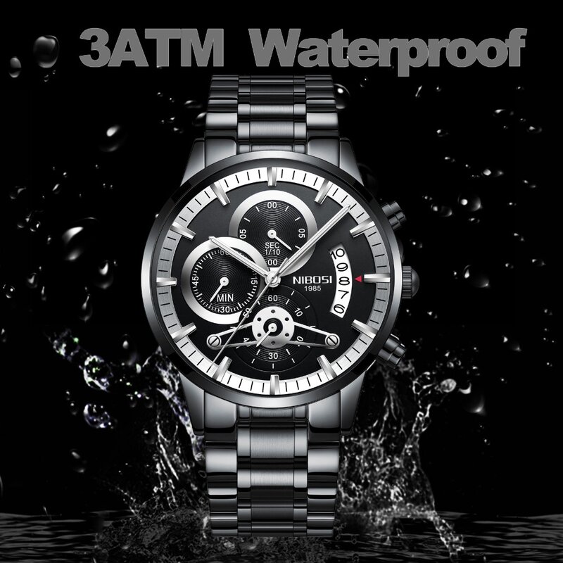 Nibosi Quartz Horloge Mannen Gold Black Heren Horloges Top Brand Luxe Chronograph Sport Horloges Lichtgevende Waterdicht Relogio Masculin