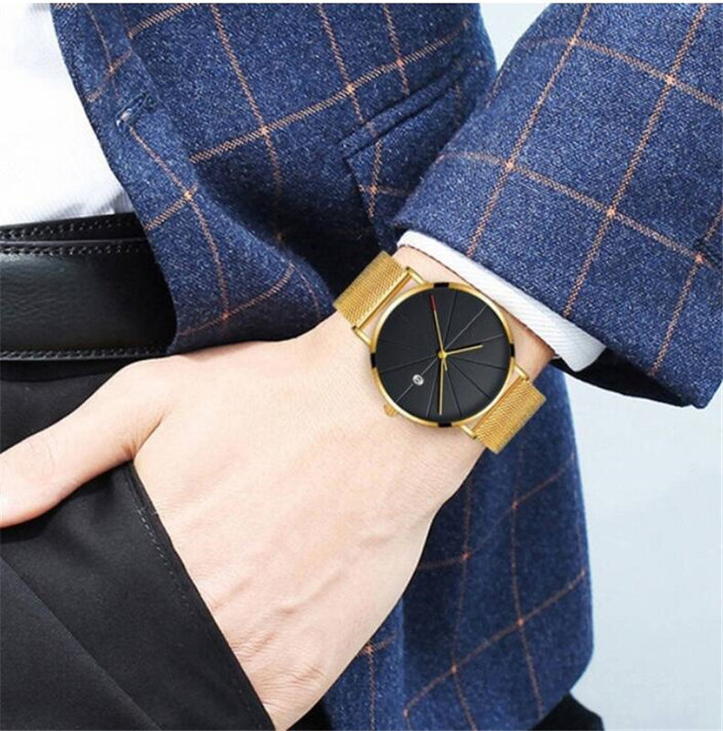 Relojes de negocios de lujo para hombres, relojes ultrafinos de cuarzo con correa de malla de acero inoxidable, oro rosa, 2020