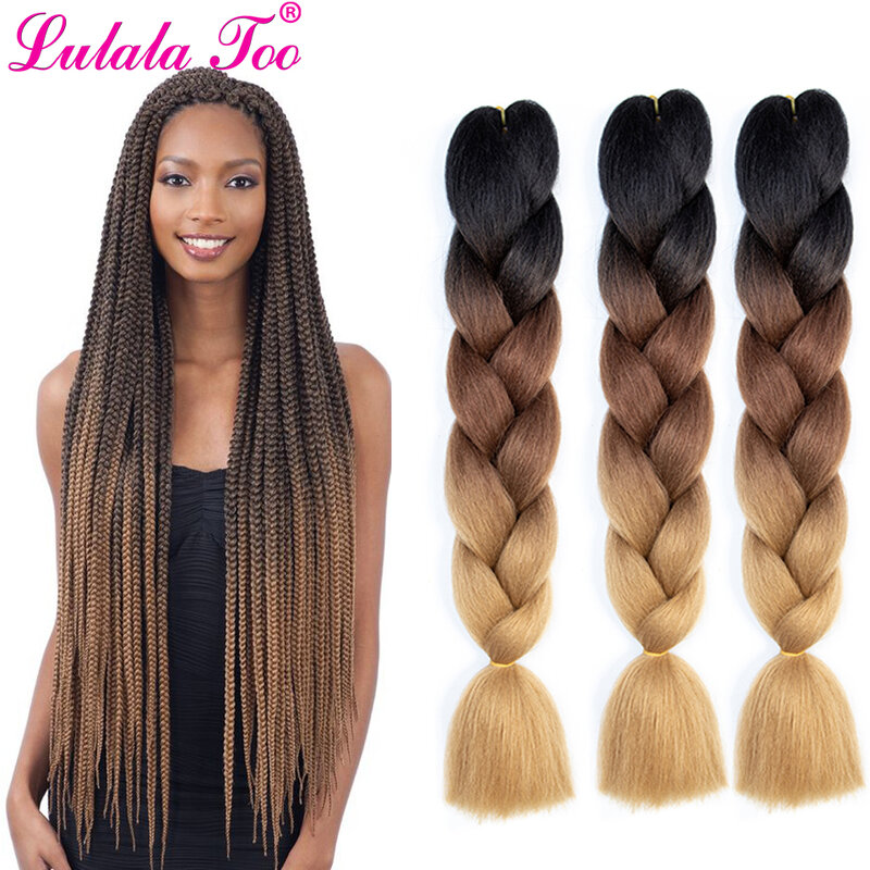 24inch Jumbo Braids Crochet Hair Ombre Synthetic Braiding Hair Crochet Braids 100g/Pc Pink Blue Grey Hair Extensions African