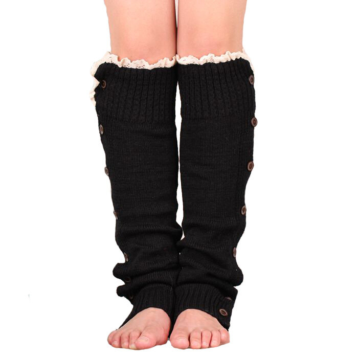 Inverno quente malha rendas guarnição botões para baixo perna aquecedores crochê bota meias crianças rosa boot punhos