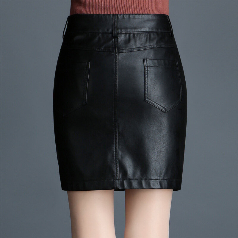 De talla grande PU cuero paquete nalgas faldas mujer a la moda Sexy negro alta cintura Casual Delgado elegante falda