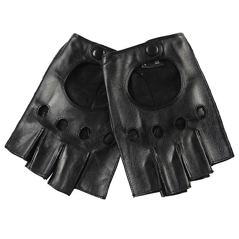 Перчатки мужские из натуральной козьей кожи, с полупальцами, классические черные дышащие перчатки для вождения, M015W-5