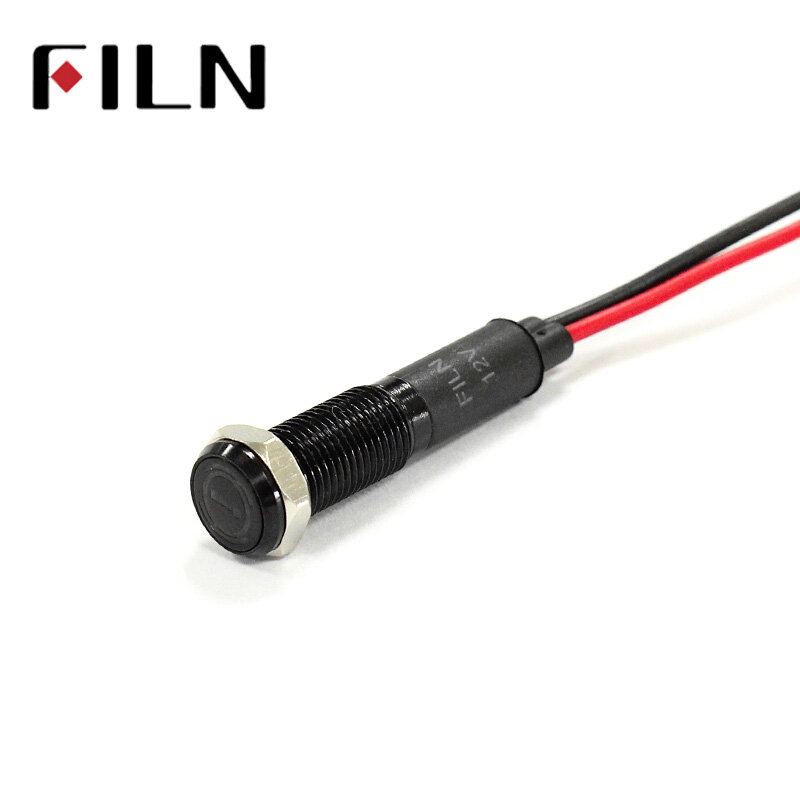 FILN 8mm black housing led red yellow white blue green 12v led indicator light with 20cm cable