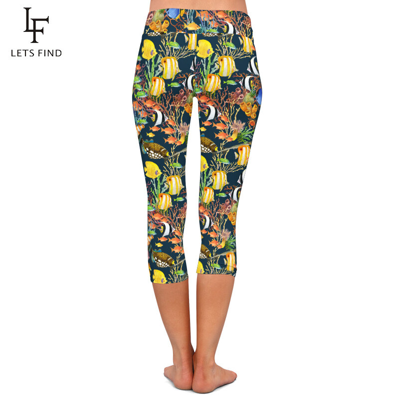 LETSFIND Fashion Women Leggings Animal Undersea World Print Summer New Capri Leggings High Waist Elastic Pants Hot Sale