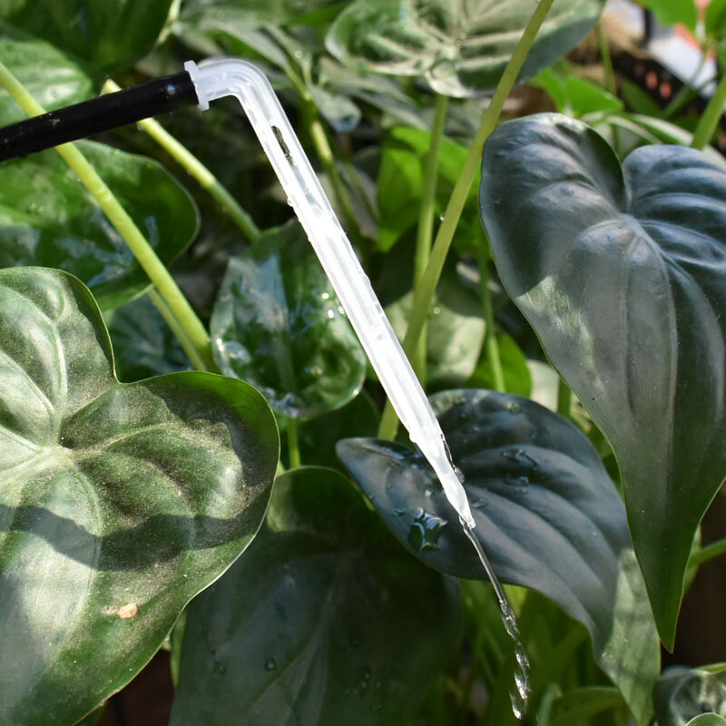 Gotero de flecha para riego de invernadero, emisor de goteo curvo blanco transparente para manguera de 4/7mm, 25 uds., 4/7
