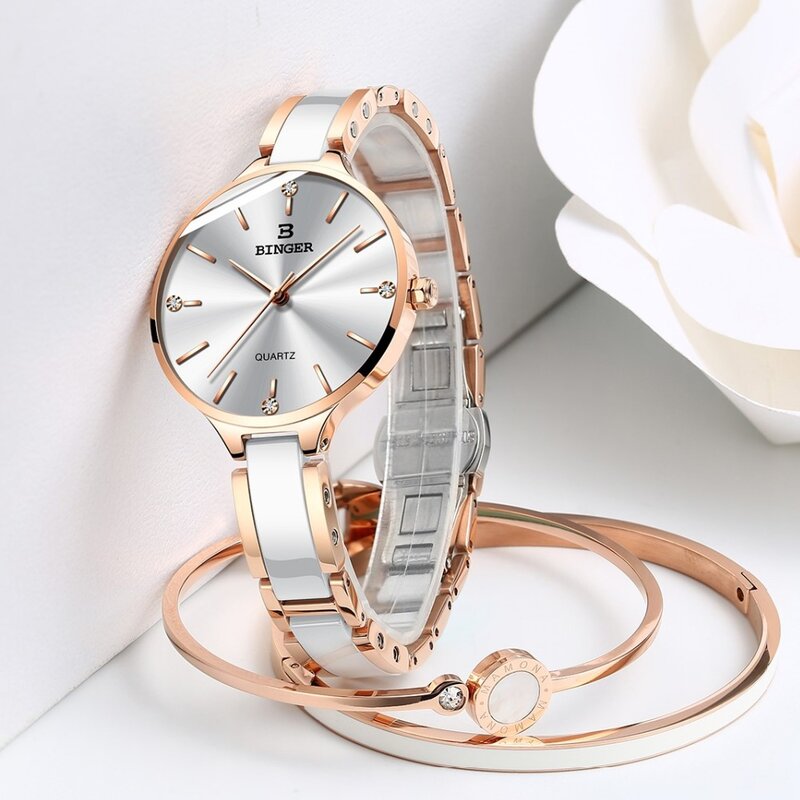 BINGER-relojes de marca superior de lujo para mujer, reloj de mujer ultrafino, correa de cerámica de zafiro, reloj de vestir de cuarzo resistente al agua