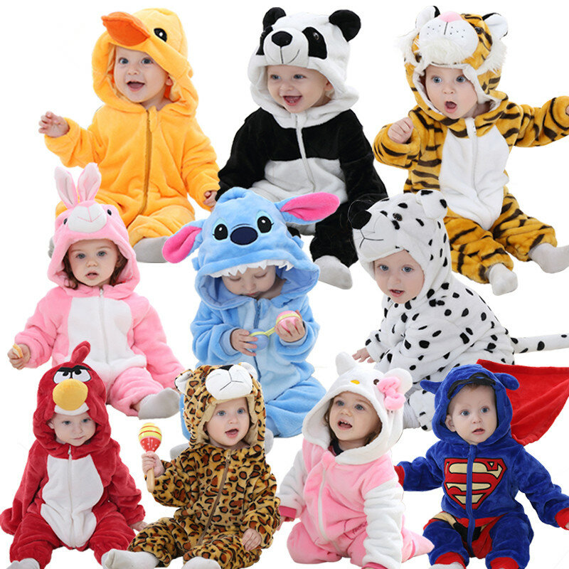 Baby rompers hello kitty baby girls clothes Hooded pajamas mameluco bebe Panda winter animal costumes roupa de bebe dropshipping