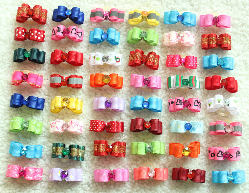 50Pcs Handmade Small Dog Bow Diamond Grooming Bows pet Hair bows For Puppy Dogs Accessories Boutique Products Color Party