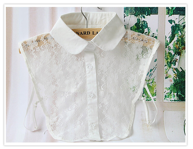 Vintage putih boneka kerah setengah Renda blouse kerah palsu kemeja surat kisi dekoratif liar kerah kemeja palsu Korea