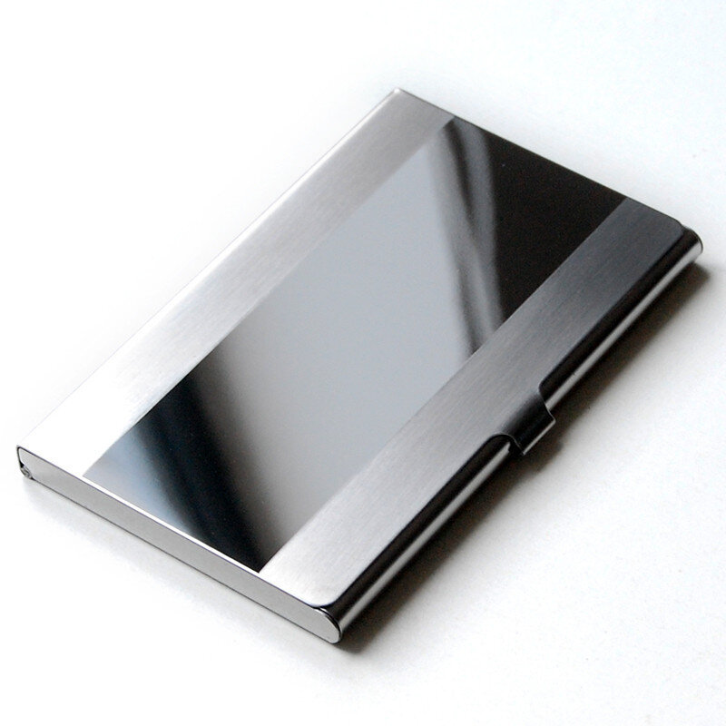 Caja de Metal de aluminio plateado de acero inoxidable resistente al agua, funda para tarjeta de crédito, identificación comercial, nombre