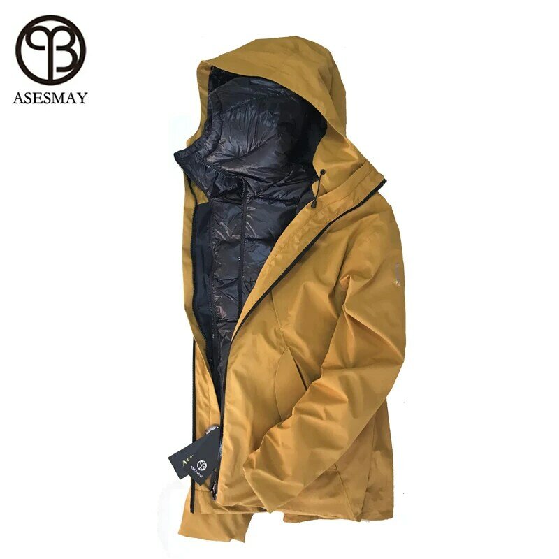 Asesmay-화이트 덕 다운 코트 거위털 라이너 분리형 두껍고 따뜻한 파카 남성용, 신상품, 겨울