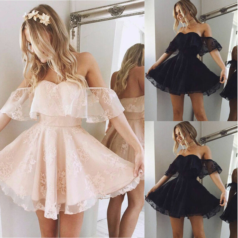 이브닝 파티 드레스 여성 공식 레이스 드레스 여름 댄스 파티 짧은 소매 미니 드레스 솔리드 블랙 핑크