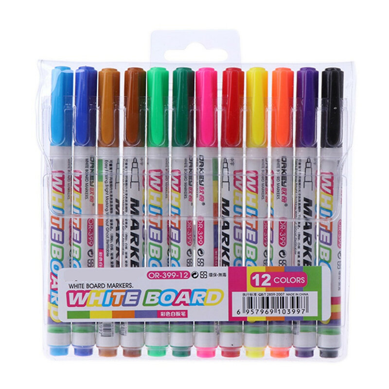 12 pcs 새로운 12 색 화이트 보드 메이커 펜 화이트 보드 마커 액체 분필 지울 수있는 유리 도자기 메이커 펜 사무실 학교 공급