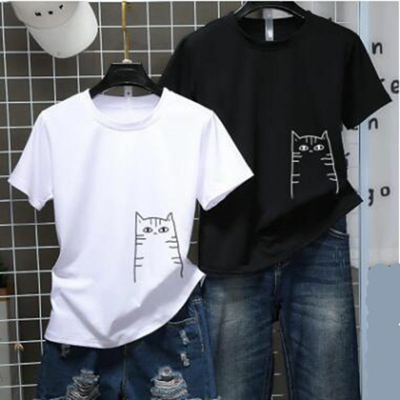 2020 verano camiseta Harajuku Kawaii lindo gato novio y novia Camiseta de manga corta Tops pareja camisa
