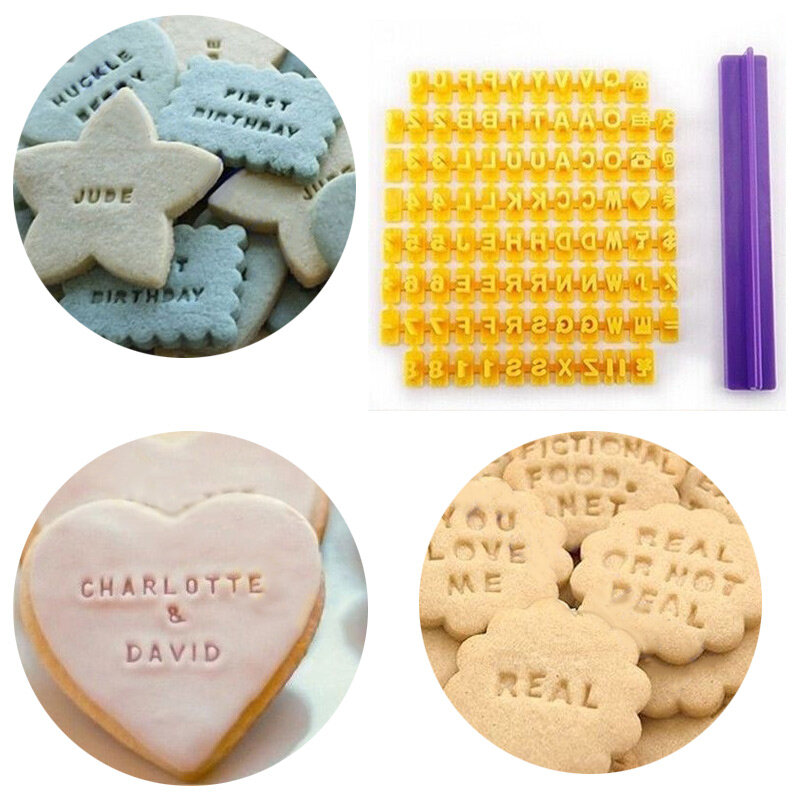 Alfabeto número da letra cookie press stamp embosser cortador fondant molde bolo de cozimento moldes ferramentas cortador redondo estêncil cookies