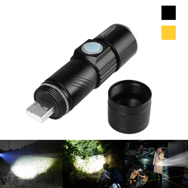 DONWEI Portable Mini USB Charger LED Flashlight Torch Adjustable Zoomable Waterproof Outdoor Travel Camping Cycling Flashlight
