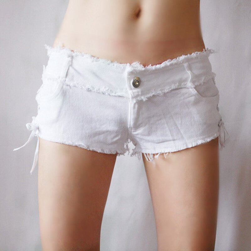 Short en jean taille basse avec pompon pour femme, denim sexy, butin, mignon, micro, mini, tenue de club, mode, F26