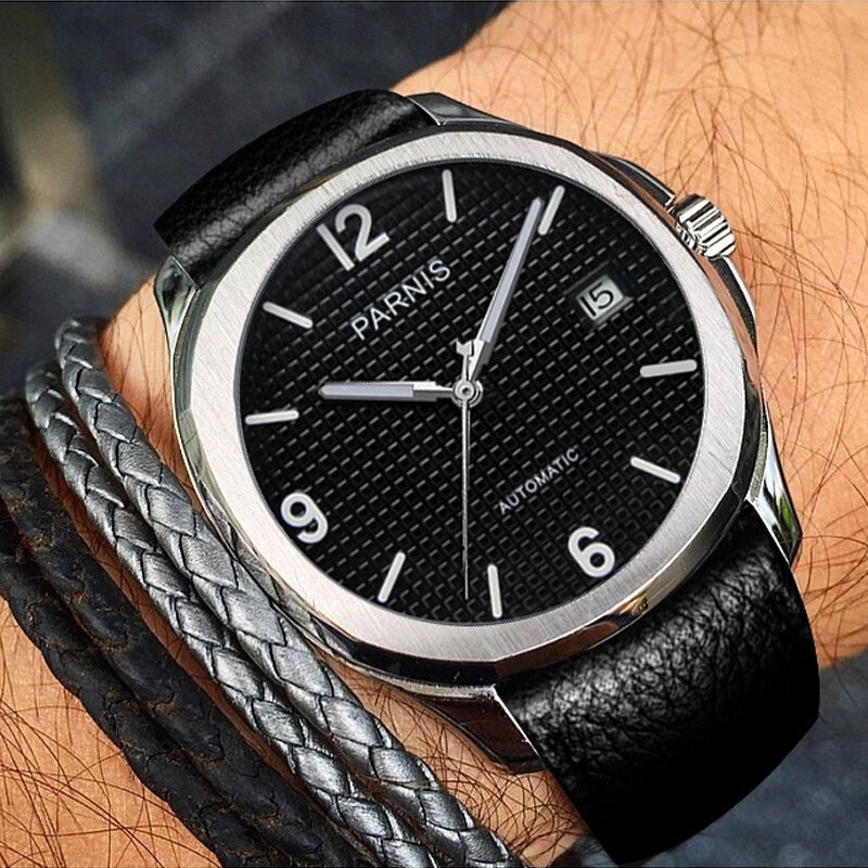 แฟชั่น Parnis 40มม.นาฬิกาข้อมือผู้ชายผู้ชาย Minimalist Miyota Sapphire คริสตัล Mechanical นาฬิกาข้อมือเล่นกีฬา Relogio Masculino ของขวัญ Man