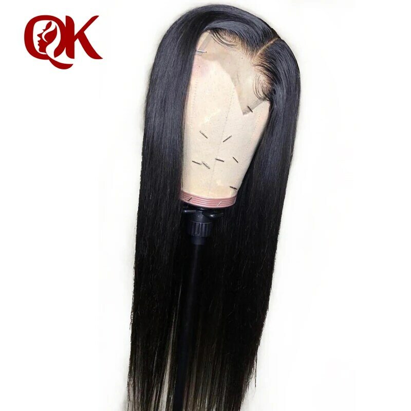 QueenKing – perruque Lace Front Wig brésilienne Remy, cheveux naturels lisses, pre-plucked, avec Baby Hair, nœuds décolorés, pour femmes africaines